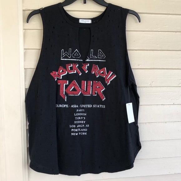 soul cake Tops - NWT distressed sleeveless rock tour tank top Sz XL